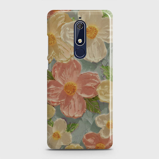 Nokia 5.1 Cover - Floral Series - Design 16 - Cyan & Pink - Matte Finish - Snap On Hard Case with LifeTime Colors Guarantee