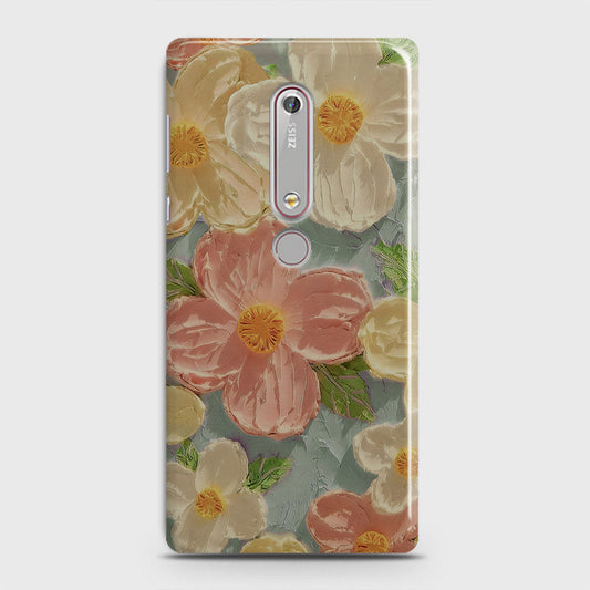 Nokia 6.1 Cover - Floral Series - Design 16 - Cyan & Pink - Matte Finish - Snap On Hard Case with LifeTime Colors Guarantee