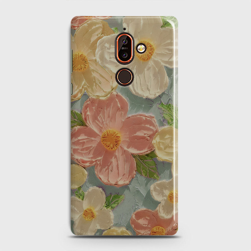 Nokia 7 Plus Cover - Floral Series - Design 16 - Cyan & Pink - Matte Finish - Snap On Hard Case with LifeTime Colors Guarantee