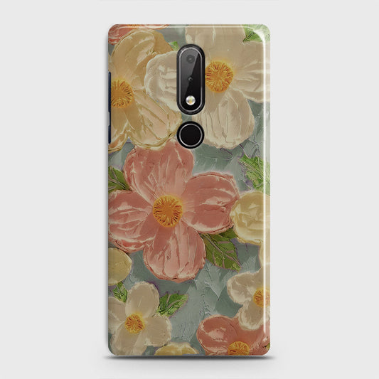 Nokia 7.1 Cover - Floral Series - Design 16 - Cyan & Pink - Matte Finish - Snap On Hard Case with LifeTime Colors Guarantee