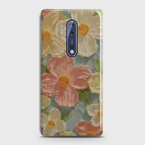 Nokia 8 Cover - Floral Series - Design 16 - Cyan & Pink - Matte Finish - Snap On Hard Case with LifeTime Colors Guarantee