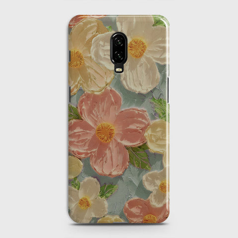 OnePlus 6T  Cover - Floral Series - Design 16 - Cyan & Pink - Matte Finish - Snap On Hard Case with LifeTime Colors Guarantee