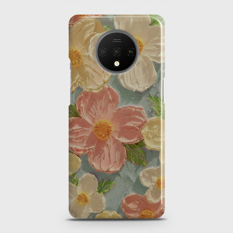 OnePlus 7T Cover - Floral Series - Design 16 - Cyan & Pink - Matte Finish - Snap On Hard Case with LifeTime Colors Guarantee