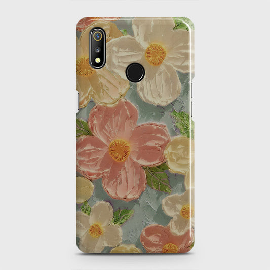 Realme 3 Cover - Floral Series - Design 16 - Cyan & Pink - Matte Finish - Snap On Hard Case with LifeTime Colors Guarantee