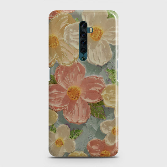 Oppo Reno 2 Cover - Floral Series - Design 16 - Cyan & Pink - Matte Finish - Snap On Hard Case with LifeTime Colors Guarantee