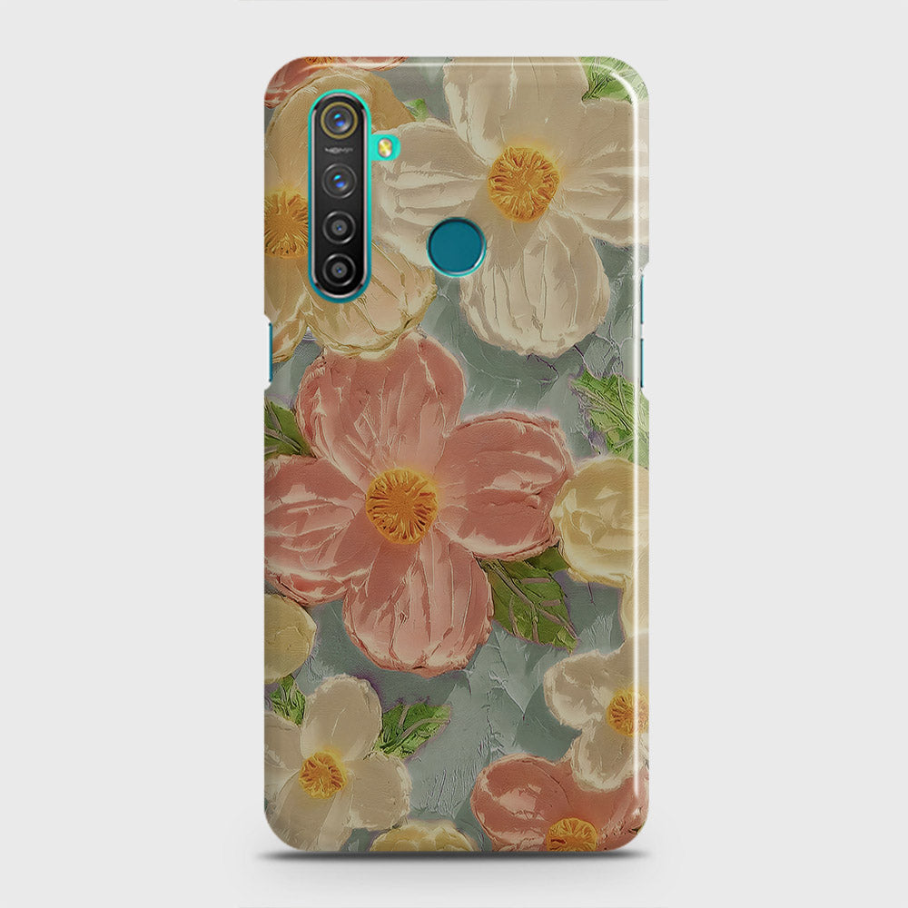 Realme 5 Cover - Floral Series - Design 16 - Cyan & Pink - Matte Finish - Snap On Hard Case with LifeTime Colors Guarantee