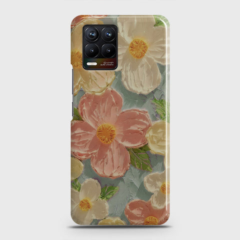 Realme 8 Cover - Floral Series - Design 16 - Cyan & Pink - Matte Finish - Snap On Hard Case with LifeTime Colors Guarantee