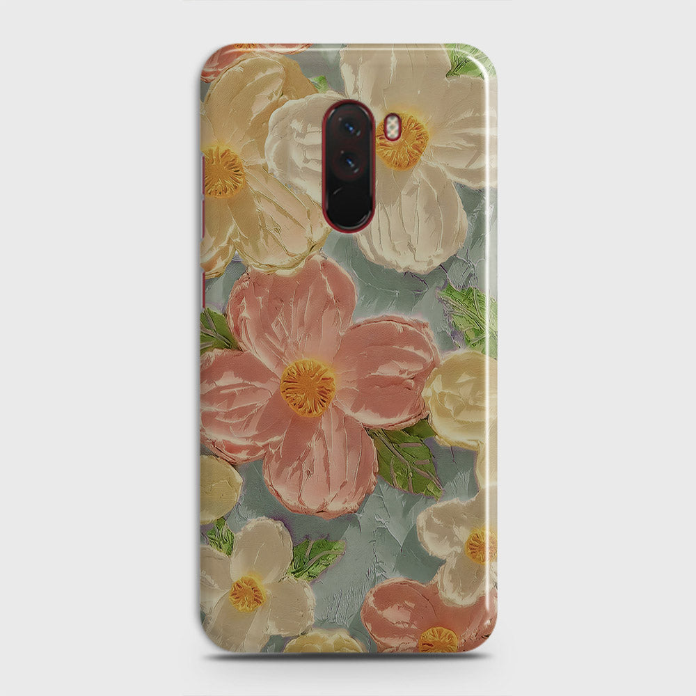 Xiaomi Pocophone F1  Cover - Floral Series - Design 16 - Cyan & Pink - Matte Finish - Snap On Hard Case with LifeTime Colors Guarantee