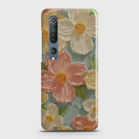 Xiaomi Mi 10 Cover - Floral Series - Design 16 - Cyan & Pink - Matte Finish - Snap On Hard Case with LifeTime Colors Guarantee