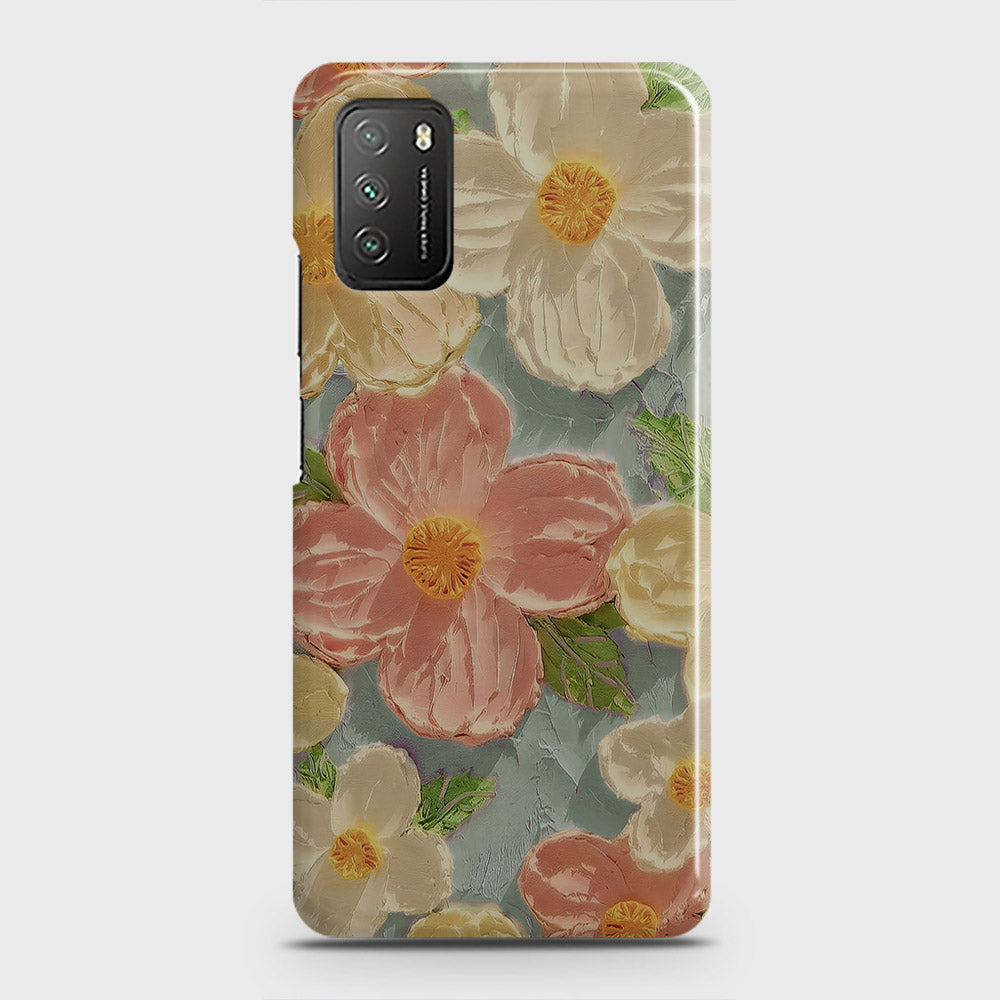 Xiaomi Poco M3 Cover - Floral Series - Design 16 - Cyan & Pink - Matte Finish - Snap On Hard Case with LifeTime Colors Guarantee