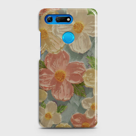 Huawei Honor View 20 Cover - Floral Series - Design 16 - Cyan & Pink - Matte Finish - Snap On Hard Case with LifeTime Colors Guarantee