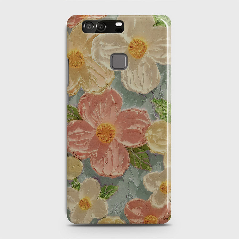 Huawei P9 Cover - Floral Series - Design 16 - Cyan & Pink - Matte Finish - Snap On Hard Case with LifeTime Colors Guarantee