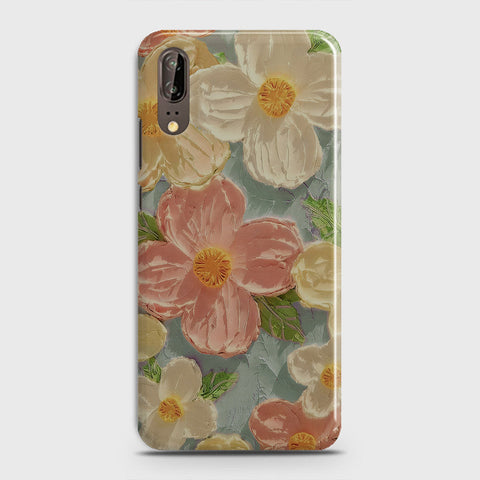 Huawei P20 Cover - Floral Series - Design 16 - Cyan & Pink - Matte Finish - Snap On Hard Case with LifeTime Colors Guarantee