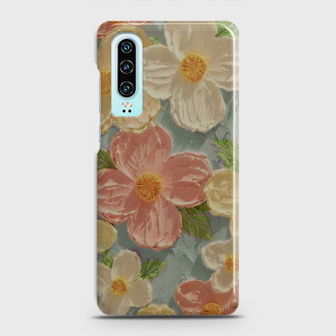 Huawei P30 Cover - Floral Series - Design 16 - Cyan & Pink - Matte Finish - Snap On Hard Case with LifeTime Colors Guarantee