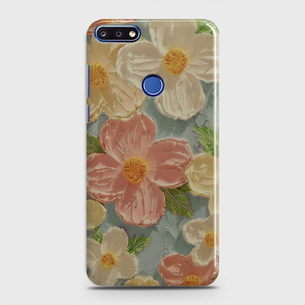 Huawei Y7 Prime 2018 Cover - Floral Series - Design 16 - Cyan & Pink - Matte Finish - Snap On Hard Case with LifeTime Colors Guarantee