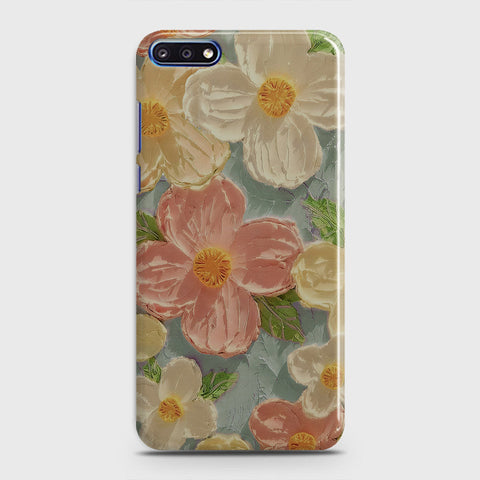 Huawei Y7 Pro 2018 Cover - Floral Series - Design 16 - Cyan & Pink - Matte Finish - Snap On Hard Case with LifeTime Colors Guarantee