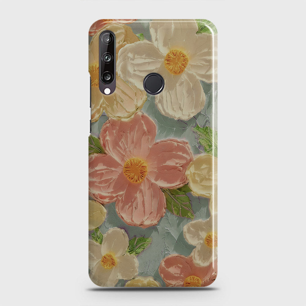 Huawei Y7p  Cover - Floral Series - Design 16 - Cyan & Pink - Matte Finish - Snap On Hard Case with LifeTime Colors Guarantee