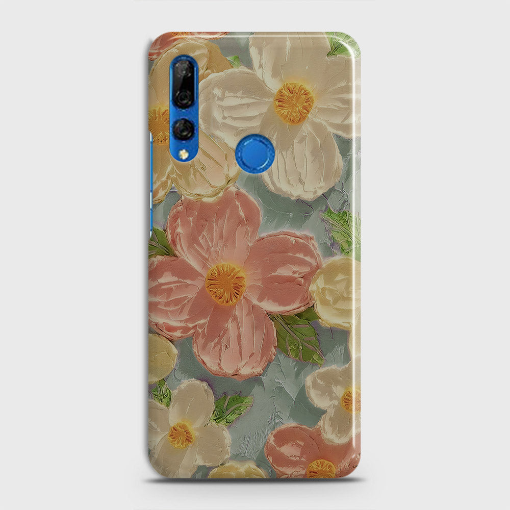 Huawei Y9 Prime 2019 Cover - Floral Series - Design 16 - Blue & Pink - Matte Finish - Snap On Hard Case with LifeTime Colors Guarantee