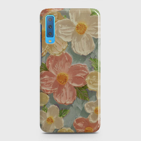 Samsung Galaxy A7 2018 Cover - Floral Series - Design 16 - Cyan & Pink - Matte Finish - Snap On Hard Case with LifeTime Colors Guarantee