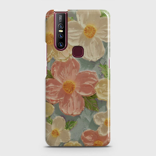 Vivo V15 Cover - Floral Series - Design 16 - Cyan & Pink - Matte Finish - Snap On Hard Case with LifeTime Colors Guarantee