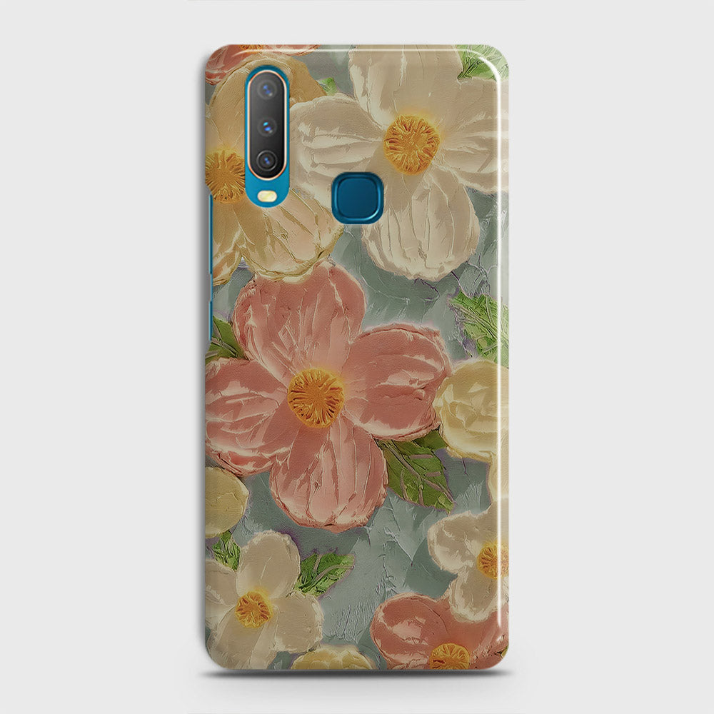 Vivo Y17 Cover - Floral Series - Design 16 - Cyan & Pink - Matte Finish - Snap On Hard Case with LifeTime Colors Guarantee