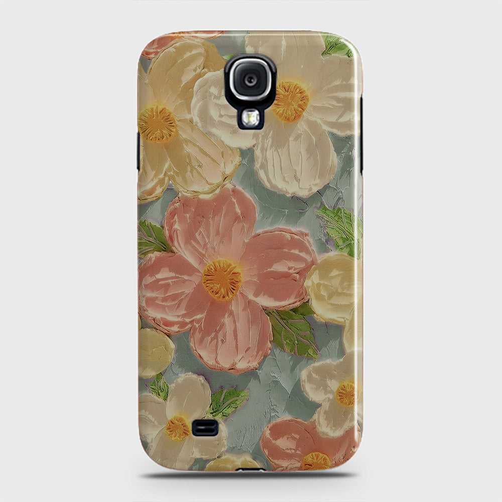 Samsung Galaxy S4 Cover - Floral Series - Design 16 - Cyan & Pink - Matte Finish - Snap On Hard Case with LifeTime Colors Guarantee