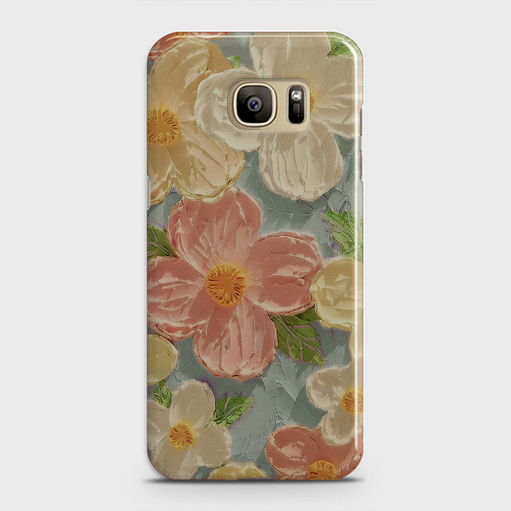 Samsung Galaxy S7 Cover - Floral Series - Design 16 - Cyan & Pink - Matte Finish - Snap On Hard Case with LifeTime Colors Guarantee