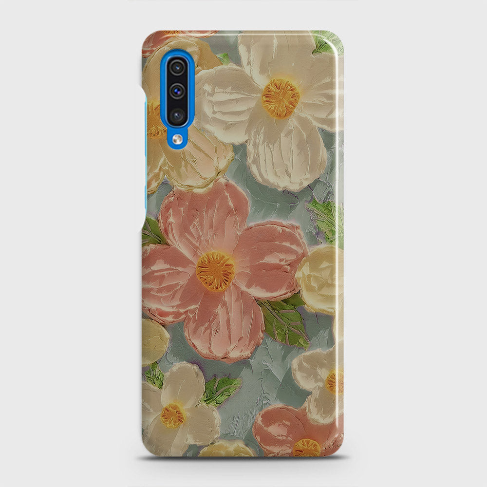 Samsung Galaxy A50 Cover - Floral Series - Design 16 - Cyan & Pink - Matte Finish - Snap On Hard Case with LifeTime Colors Guarantee