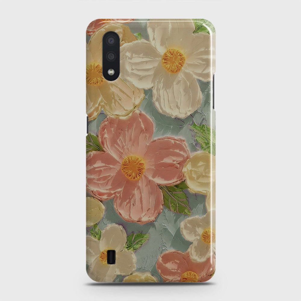 Samsung Galaxy A01 Cover - Floral Series - Design 16 - Cyan & Pink - Matte Finish - Snap On Hard Case with LifeTime Colors Guarantee