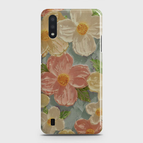 Samsung Galaxy A01 Cover - Floral Series - Design 16 - Cyan & Pink - Matte Finish - Snap On Hard Case with LifeTime Colors Guarantee