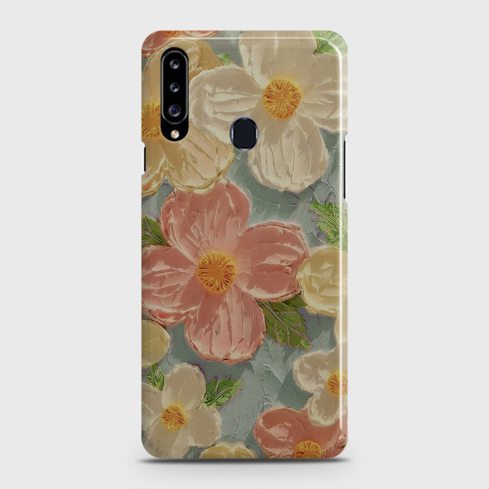 Samsung Galaxy A20s Cover - Floral Series - Design 16 - Cyan & Pink - Matte Finish - Snap On Hard Case with LifeTime Colors Guarantee