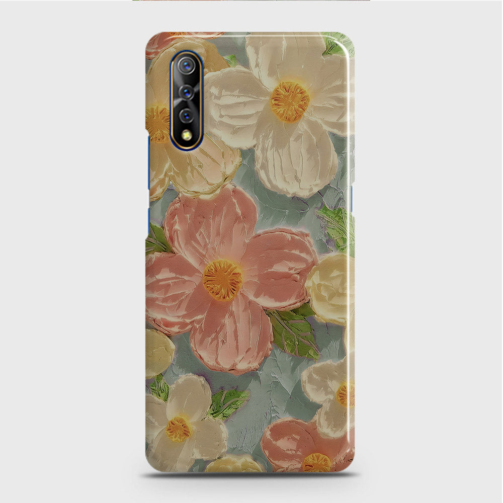 Vivo S1 Cover - Floral Series - Design 16 - Cyan & Pink - Matte Finish - Snap On Hard Case with LifeTime Colors Guarantee