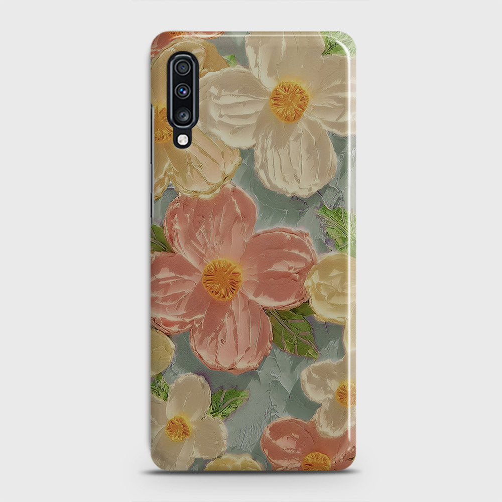 Samsung Galaxy A70 Cover - Floral Series - Design 16 - Cyan & Pink - Matte Finish - Snap On Hard Case with LifeTime Colors Guarantee