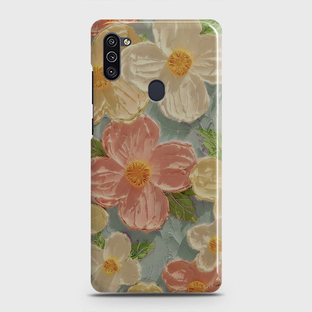 Samsung Galaxy M11 Cover - Floral Series - Design 16 - Cyan & Pink - Matte Finish - Snap On Hard Case with LifeTime Colors Guarantee