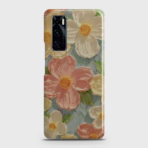 Vivo V20 SE Cover - Floral Series - Design 16 - Cyan & Pink - Matte Finish - Snap On Hard Case with LifeTime Colors Guarantee