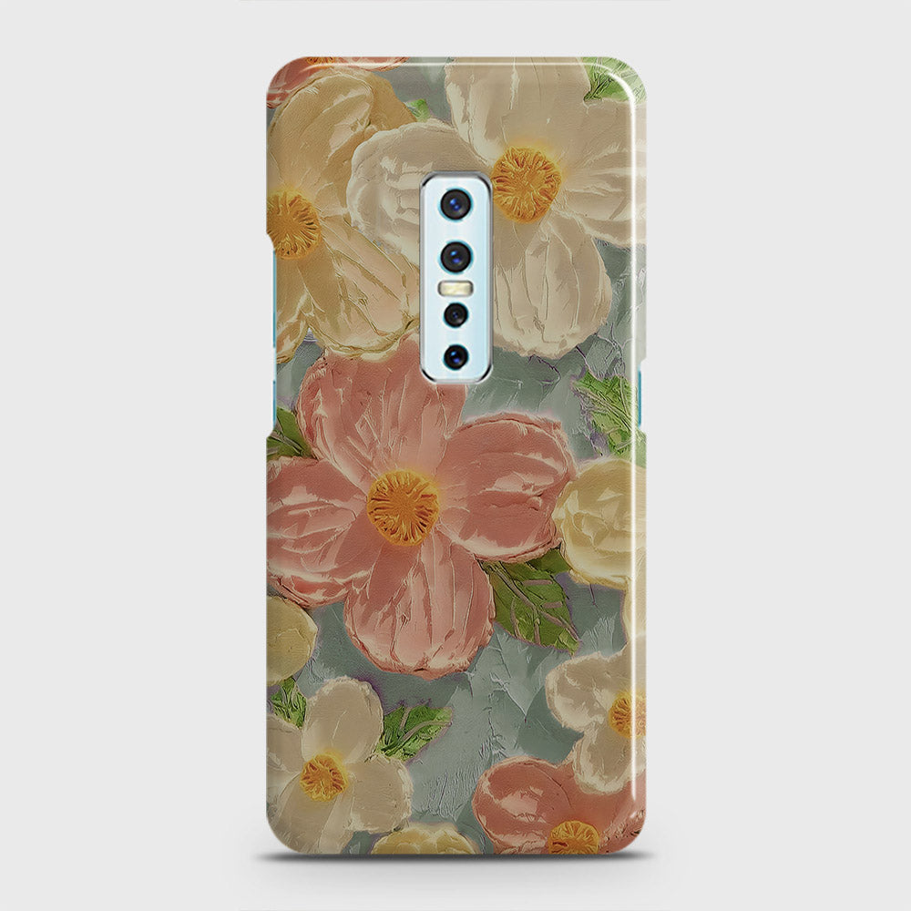 Vivo V17 Pro Cover - Floral Series - Design 16 - Cyan & Pink - Matte Finish - Snap On Hard Case with LifeTime Colors Guarantee