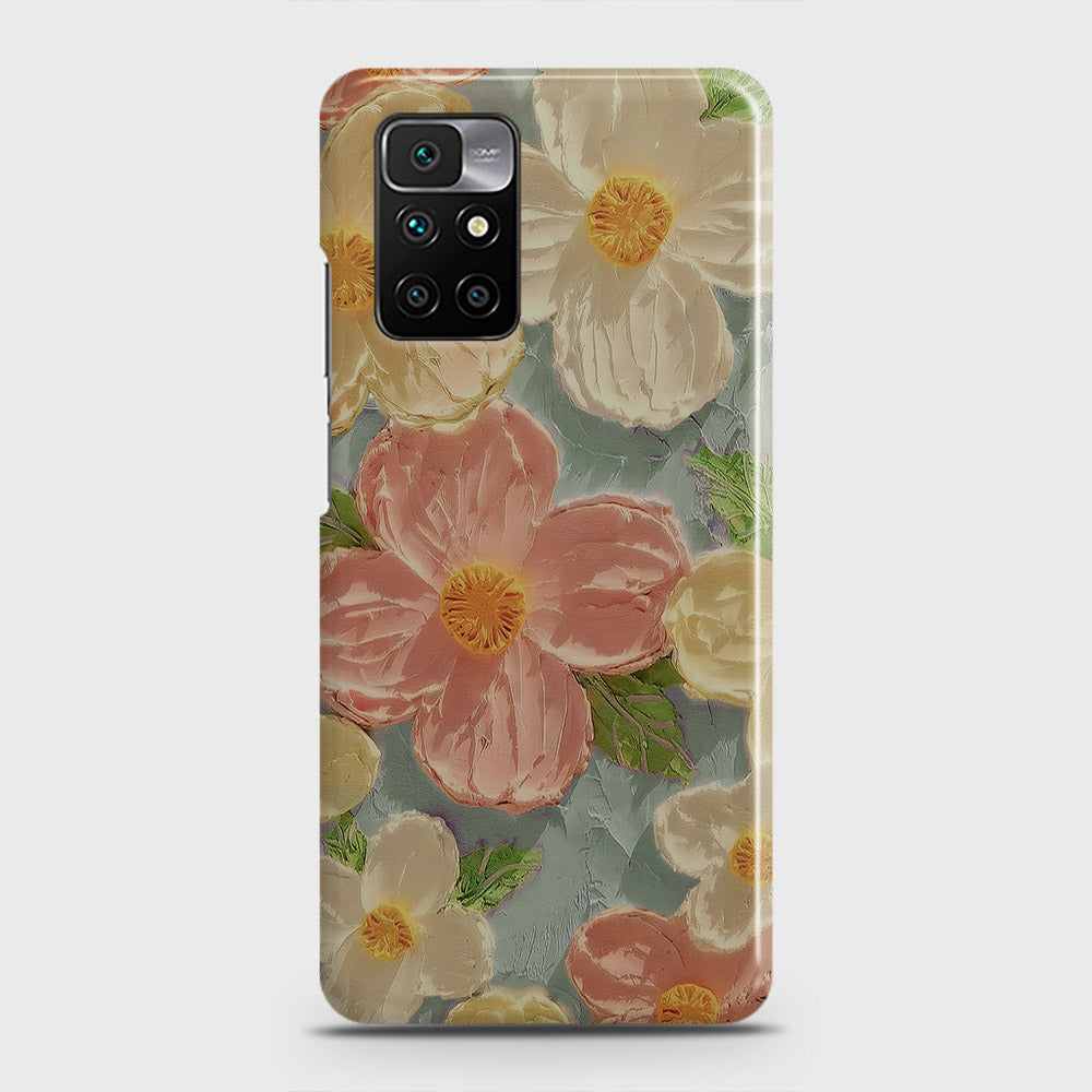 Xiaomi Redmi 10 Cover - Floral Series - Design 16 - Cyan & Pink - Matte Finish - Snap On Hard Case with LifeTime Colors Guarantee