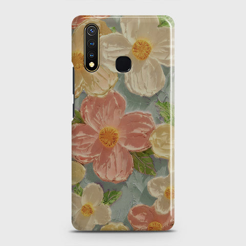 Vivo Y19 Cover - Floral Series - Design 16 - Cyan & Pink - Matte Finish - Snap On Hard Case with LifeTime Colors Guarantee