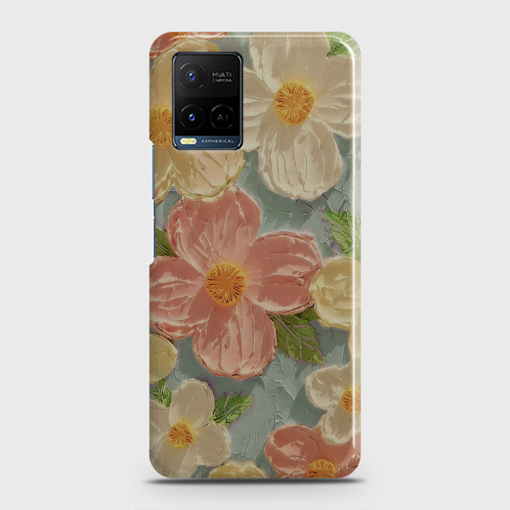 Vivo Y21e Cover - Floral Series - Design 16 - Cyan & Pink - Matte Finish - Snap On Hard Case with LifeTime Colors Guarantee