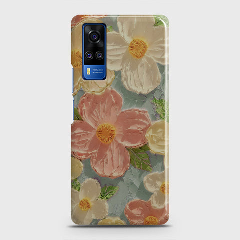 Vivo Y33  Cover - Floral Series - Design 16 - Cyan & Pink - Matte Finish - Snap On Hard Case with LifeTime Colors Guarantee