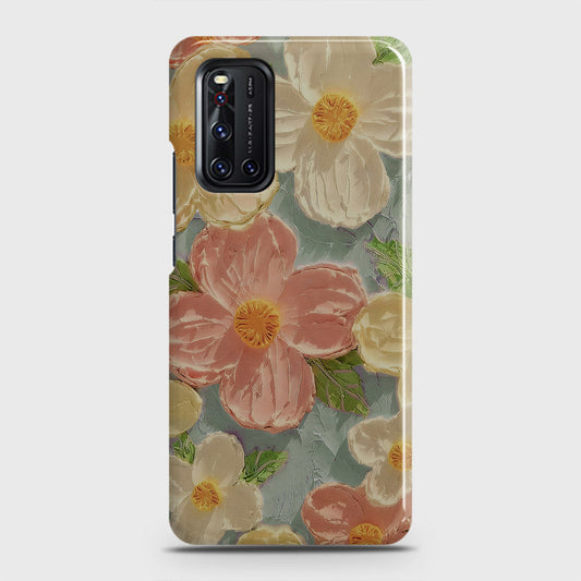 Vivo V19  Cover - Floral Series - Design 16 - Cyan & Pink - Matte Finish - Snap On Hard Case with LifeTime Colors Guarantee