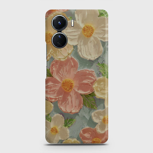 Vivo Y16 Cover - Floral Series - Design 16 - Cyan & Pink - Matte Finish - Snap On Hard Case with LifeTime Colors Guarantee