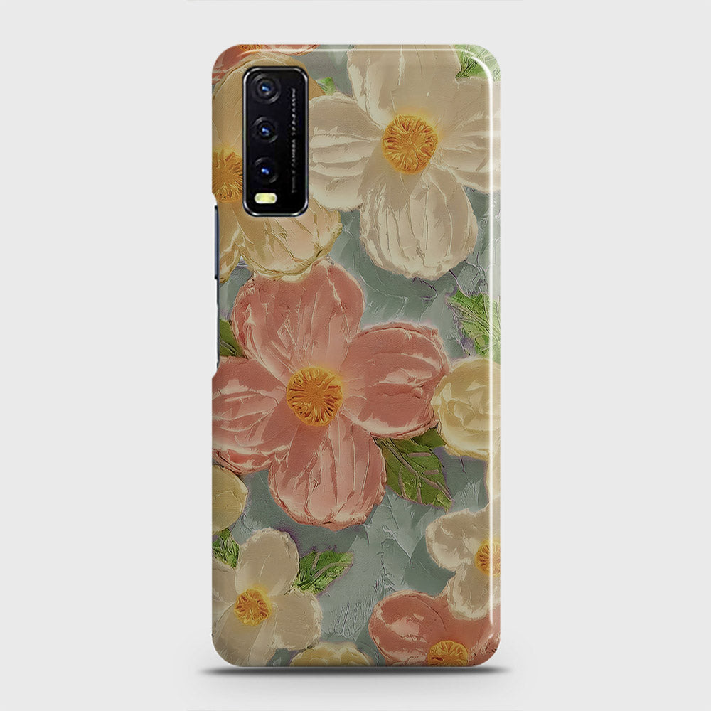 Vivo Y20s  Cover - Floral Series - Design 16 - Cyan & Pink - Matte Finish - Snap On Hard Case with LifeTime Colors Guarantee