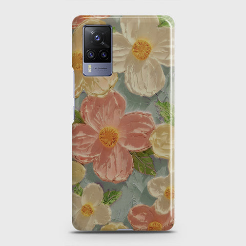 Vivo X60 Pro  Cover - Floral Series - Design 16 - Cyan & Pink - Matte Finish - Snap On Hard Case with LifeTime Colors Guarantee