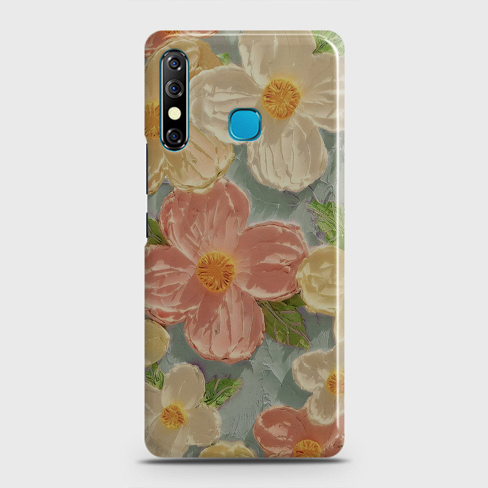 Infinix Hot 8 Cover - Floral Series - Design 16 - Cyan & Pink - Matte Finish - Snap On Hard Case with LifeTime Colors Guarantee