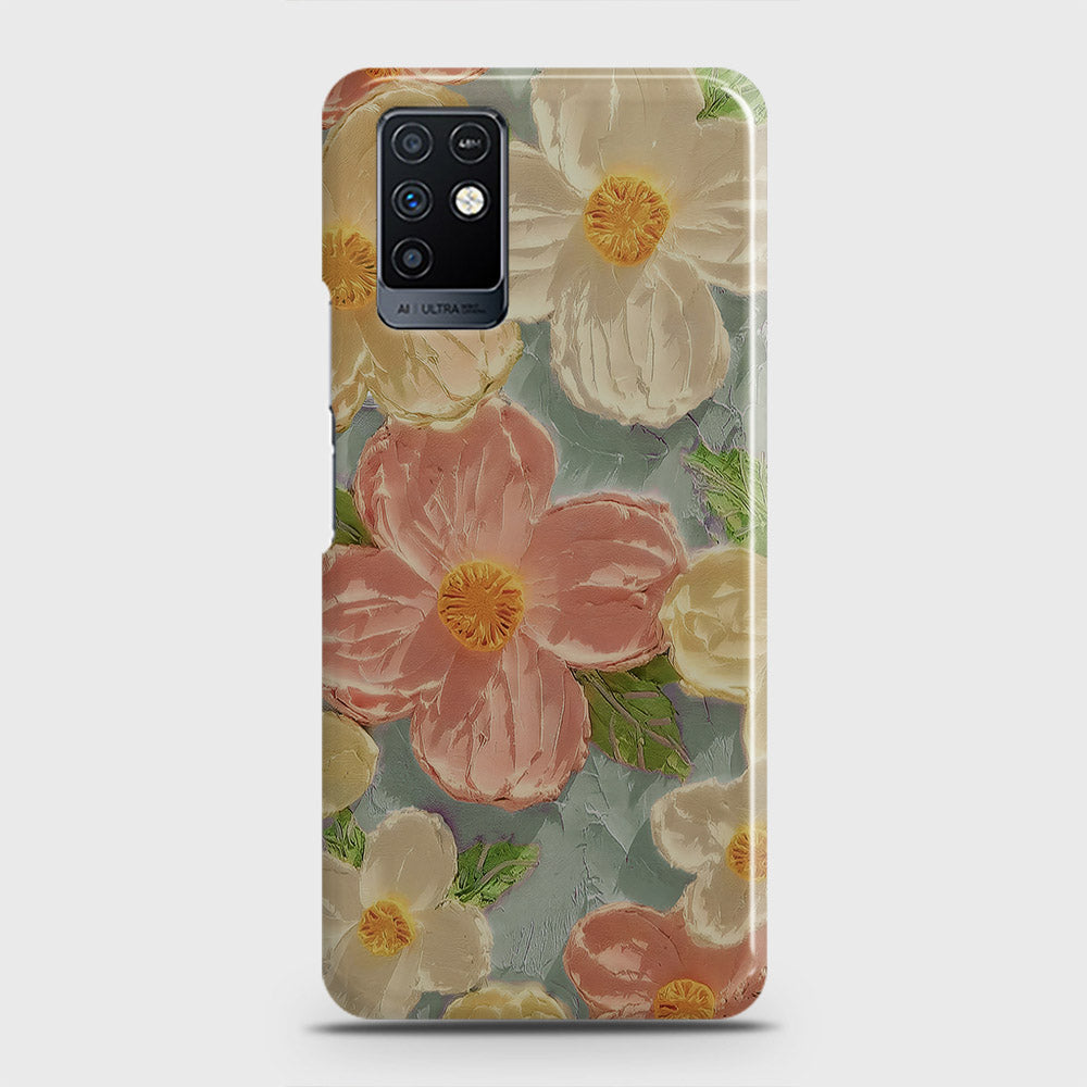 Infinix Note 10 Cover - Floral Series - Design 16 - Cyan & Pink - Matte Finish - Snap On Hard Case with LifeTime Colors Guarantee