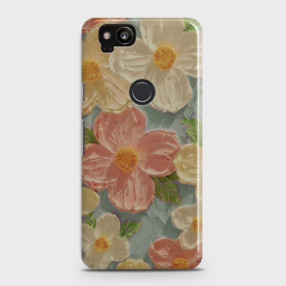 Google Pixel 2 Cover - Floral Series - Design 16 - Cyan & Pink - Matte Finish - Snap On Hard Case with LifeTime Colors Guarantee