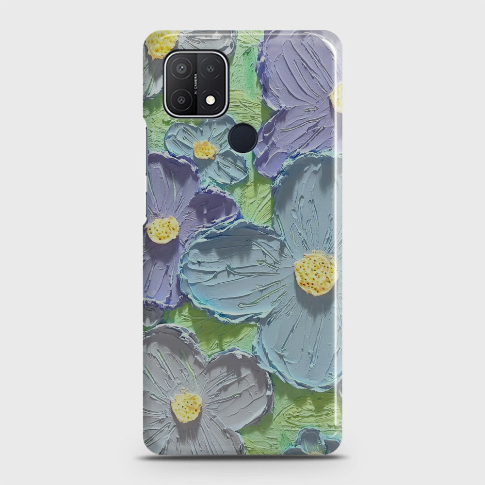 Oppo A15 Cover - Floral Series - Design 1 - Purple & Aqua - Matte Finish - Snap On Hard Case with LifeTime Colors Guarantee