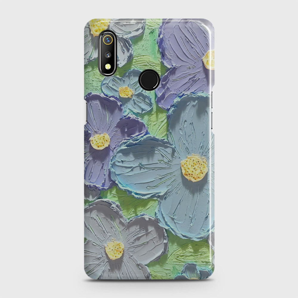 Realme 3 Cover - Floral Series - Design 1 - Purple & Aqua - Matte Finish - Snap On Hard Case with LifeTime Colors Guarantee