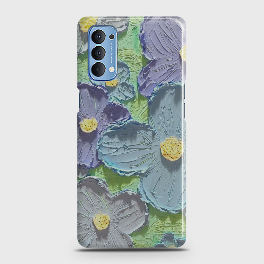 Oppo Reno 4 4G Cover - Floral Series - Design 1 - Purple & Aqua - Matte Finish - Snap On Hard Case with LifeTime Colors Guarantee